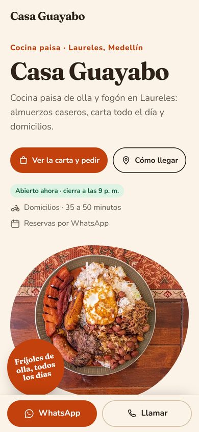 Ejemplo de página de restaurante en celular