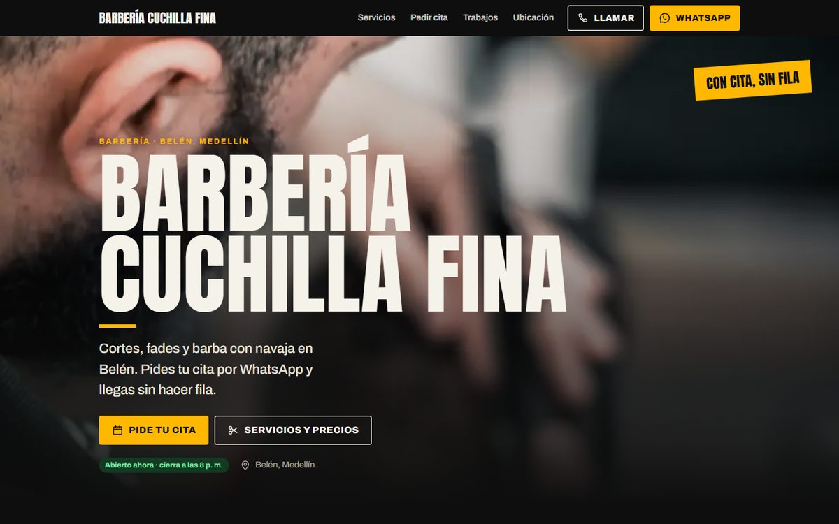 Ejemplo de página de barbería en computador