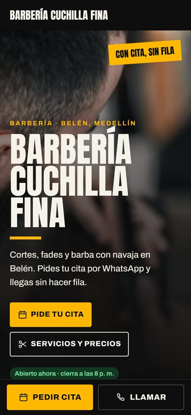 Ejemplo de página de barbería en celular